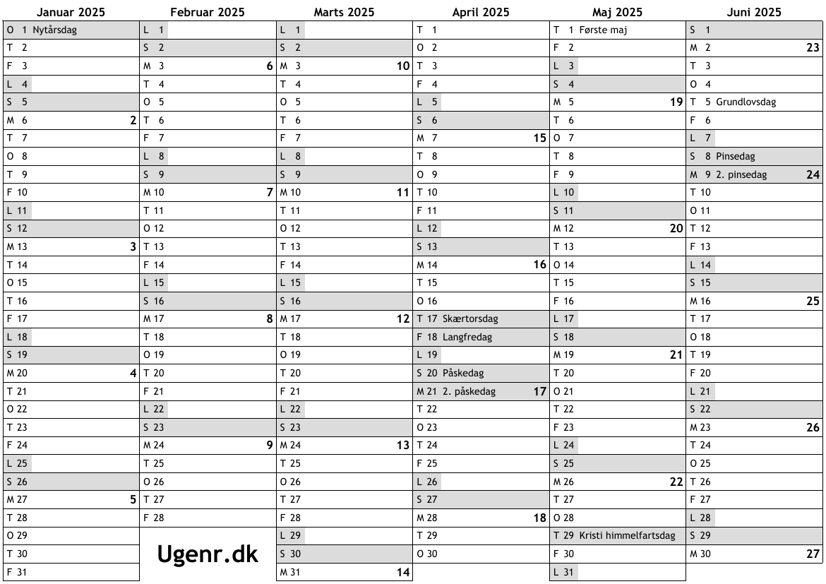 Helligdage 2025 I Danmark