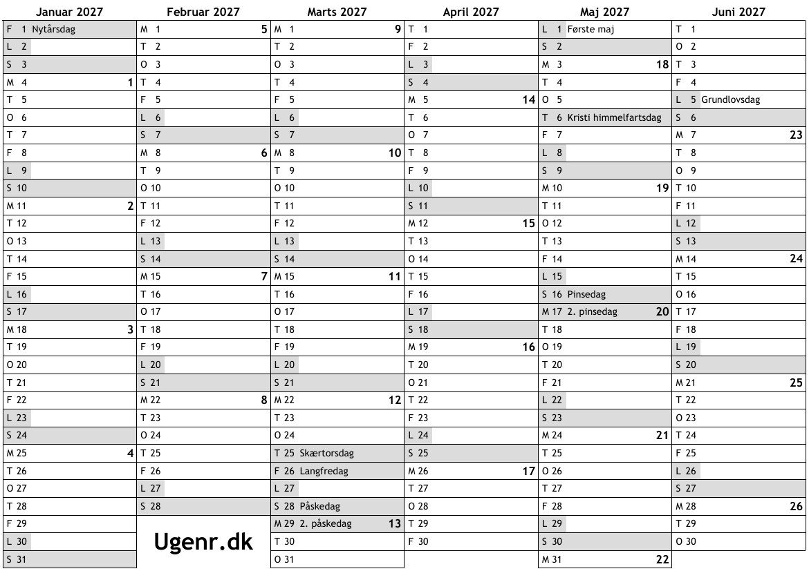 Helligdage 2027 I Danmark